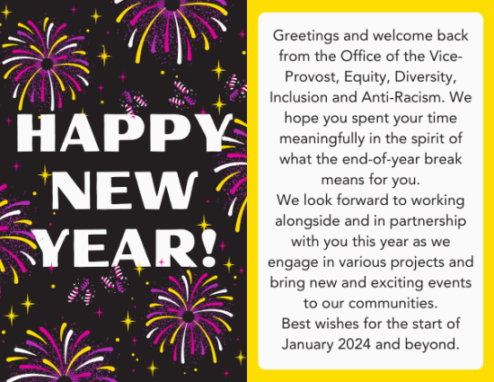 A greeting for the 2024 new year from the Office of the Vice-Provost, EDI-AR at Memorial